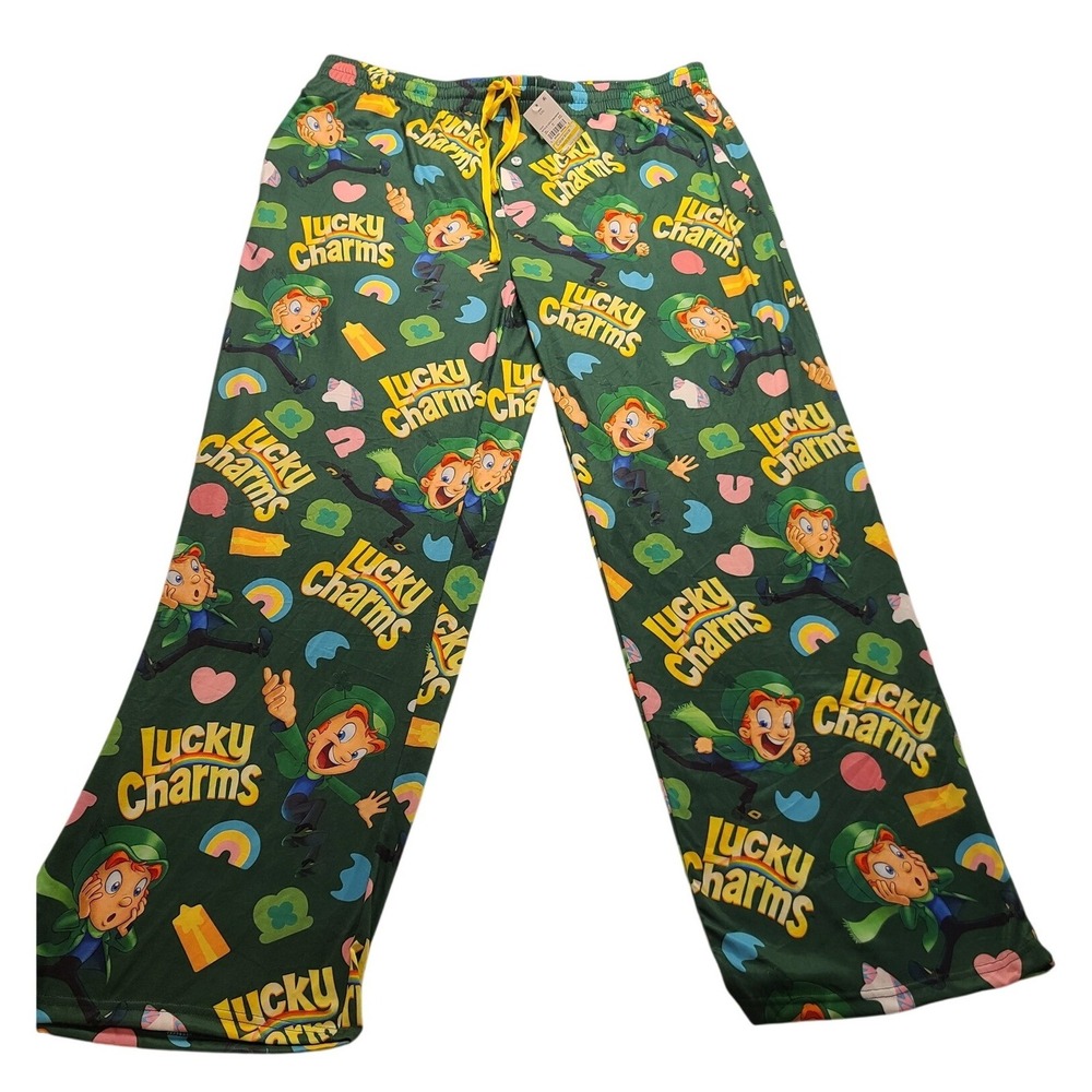 Lucky Charms Men's Pajama Pants Green Leprechaun Cereal Lounge Sleepwear XXL New